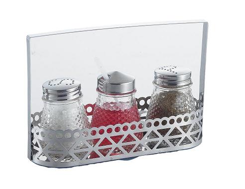 GLASS SALT PEPPER AND MUSTARD SET