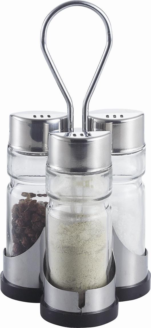 GLASS SALT PEPPER AND TOOTHPICK SET