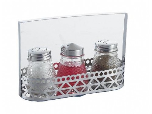 GLASS SALT PEPPER AND MUSTARD SET