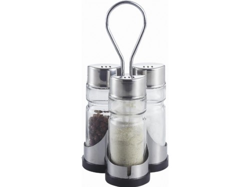 GLASS SALT PEPPER AND TOOTHPICK SET