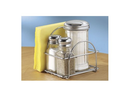 GLASS SALT PEPPER SUGAR AND NAPKIN HOLDER SET